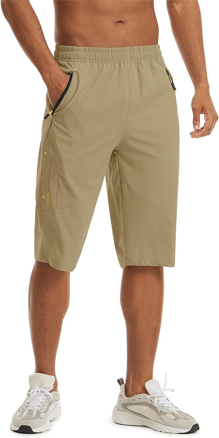 LASIUMIAT Men's 3/4 Capri Pants Outdoor Sports Hiking Cropped Shorts with Zipper Pockets