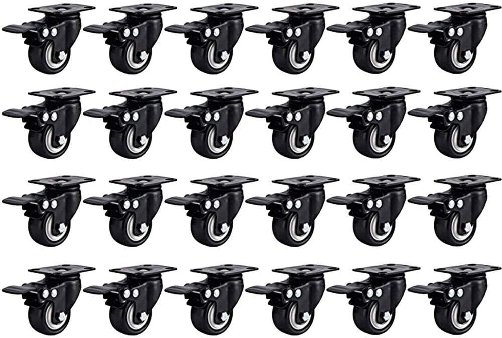 24 Pack 2" Swivel Caster Wheels Rubber Base With Top Plate & Bearing Heavy Duty 