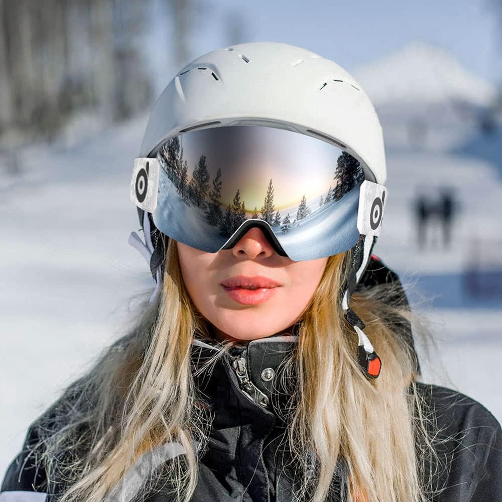 OTG Ski & Snowboard Goggles Anti-Fog & Helmet Compatible Snowboarding Women & Youth Motorcycling & Winter Sports Fits Men Frameless Dual-Layer Lens Snow Glasses for Skiing UV400 Protection