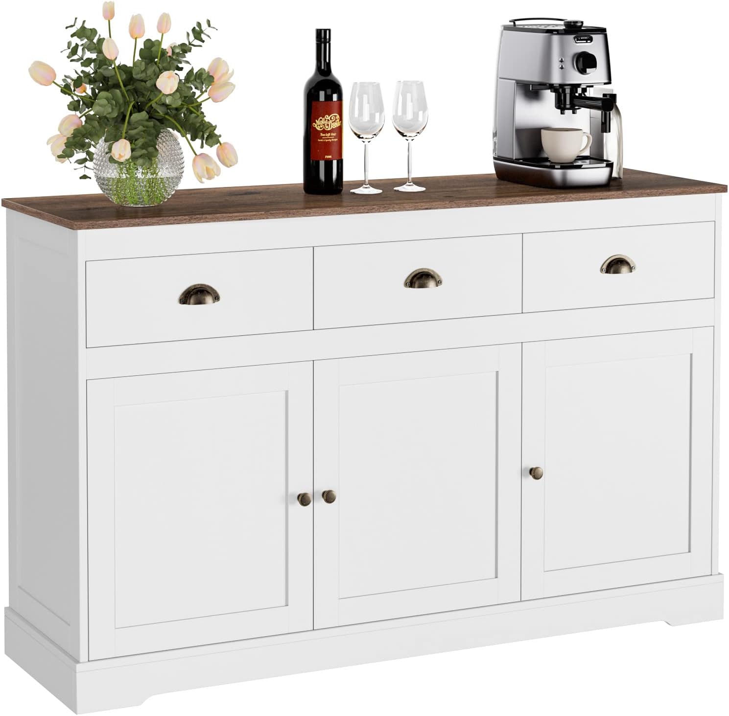 Buffet Sideboard Cupboard Cabinet Console Table W/ 3 Drawers & Adjustable Shelf