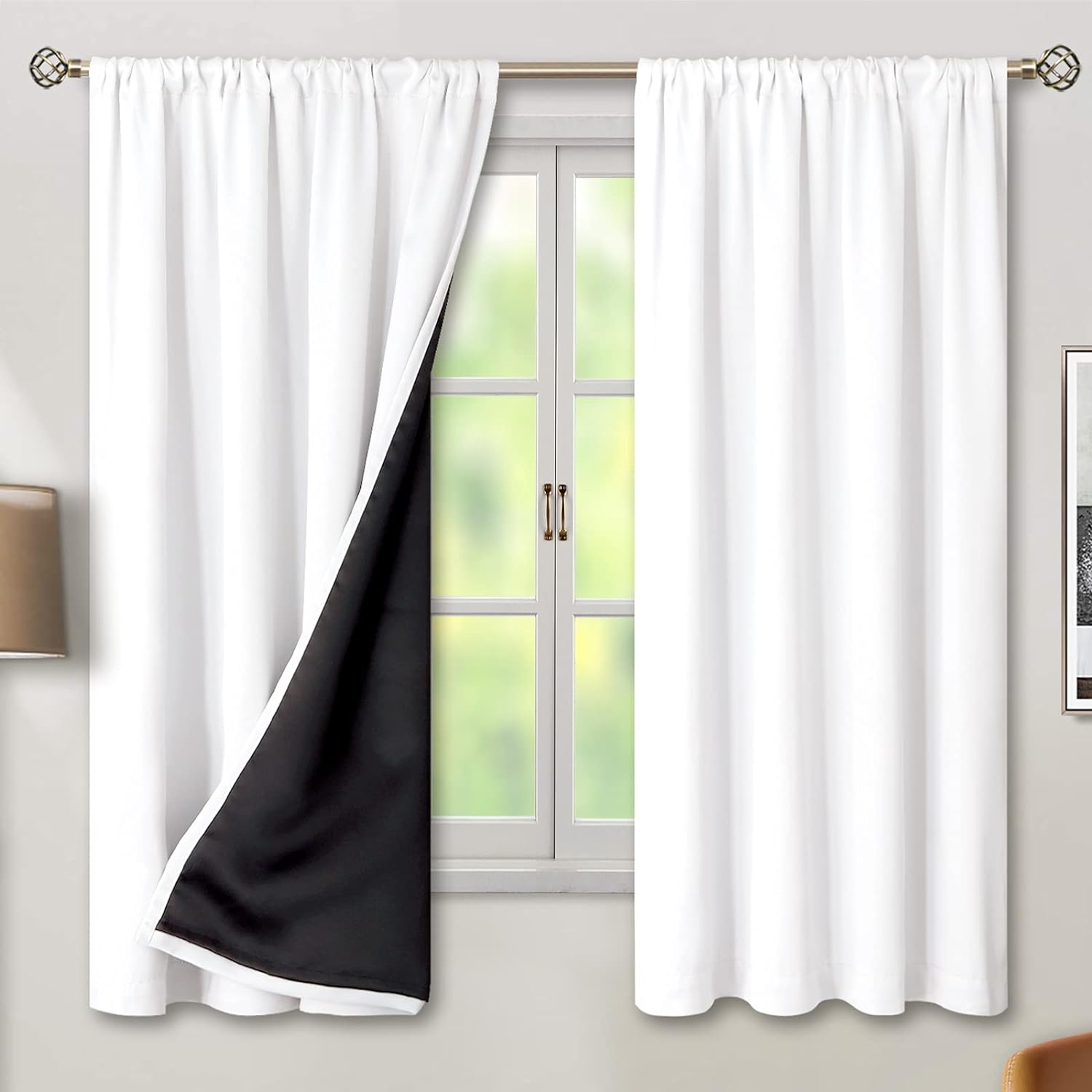 BGment Thermal Insulated 100% Blackout Curtains for Bedroom with Black Liner 42 x 45 Inch, Navy Blue, 2 Panels Double Layer Full Room Darkening Noise Reducing Grommet Curtain