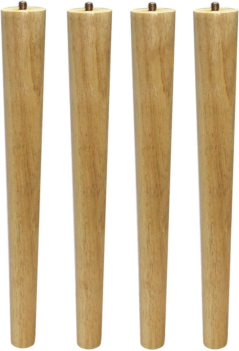 Rubber Wooden Furniture Legs Unfinished Set of 4 Clear Coated Tapered 5 inch 