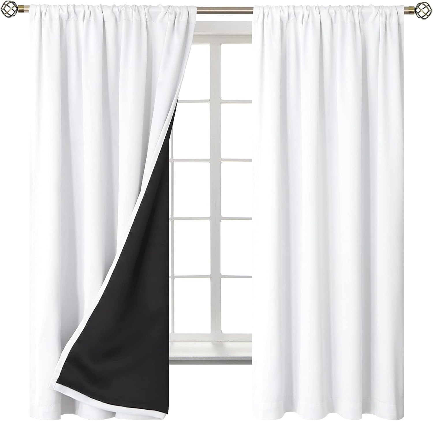 BGment Thermal Insulated 100% Blackout Curtains for Bedroom with Black Liner 42 x 45 Inch, Navy Blue, 2 Panels Double Layer Full Room Darkening Noise Reducing Grommet Curtain