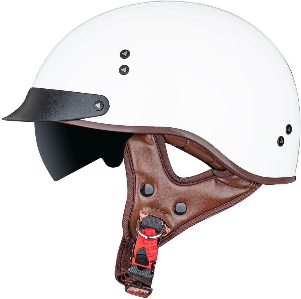 ILM Motorcycle Half Helmet Sun Visor Quick Release Buckle DOT Approved Half Face Cycling Helmets for Men Women S, GLOSS BLACK