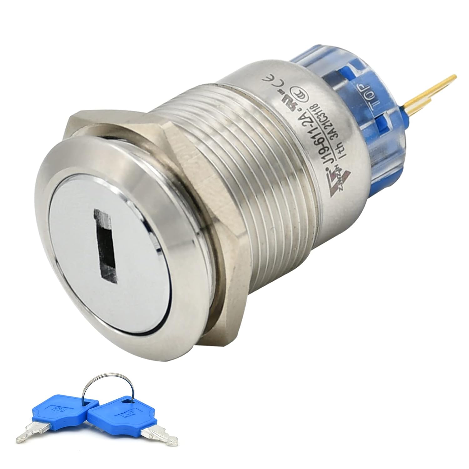 19mm DC12V Blue LED Stainless Steel Momentary Push Button Switch 1NO 1NC 5Pin 