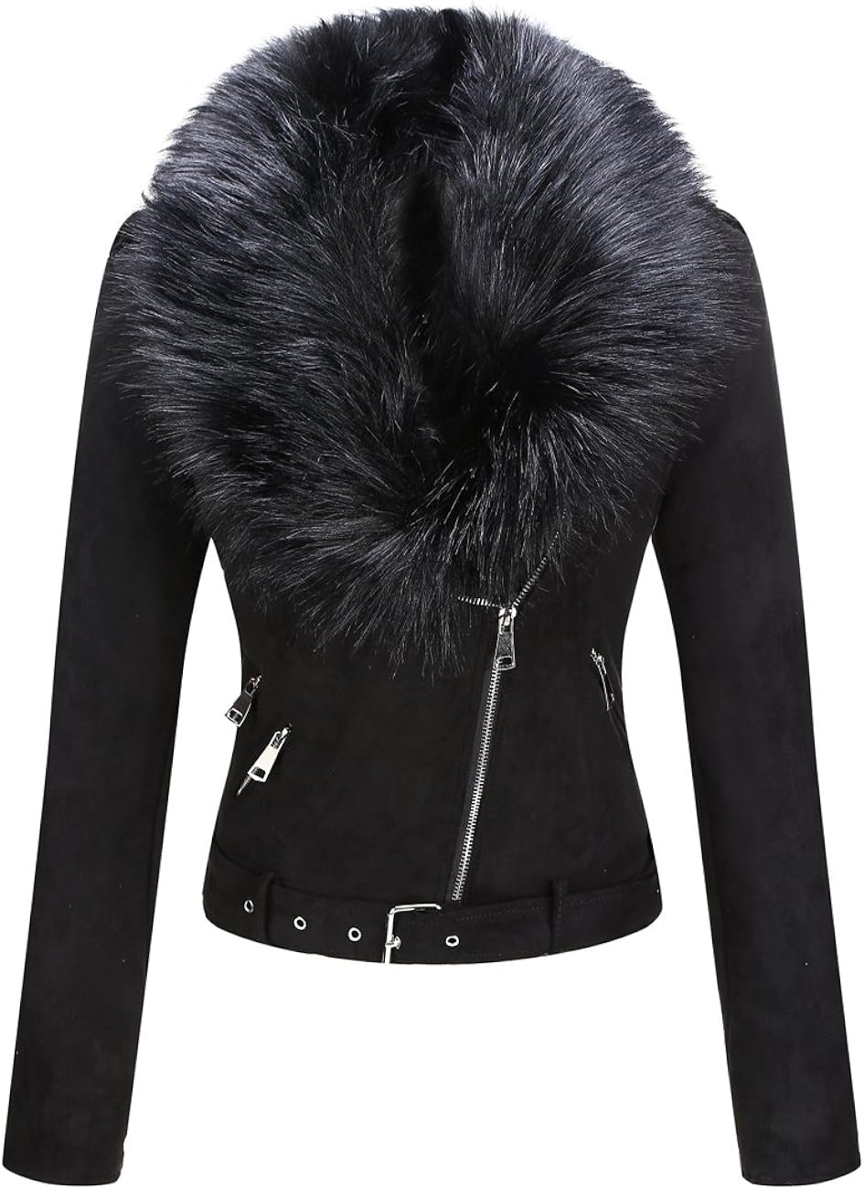 Buy Bellivera Womens Faux Suede Leather Jacket, Fall and Winter Fashion Motorcycle  Biker Coat with Detachable Fur Collar Online in Pakistan. B08112GPMC