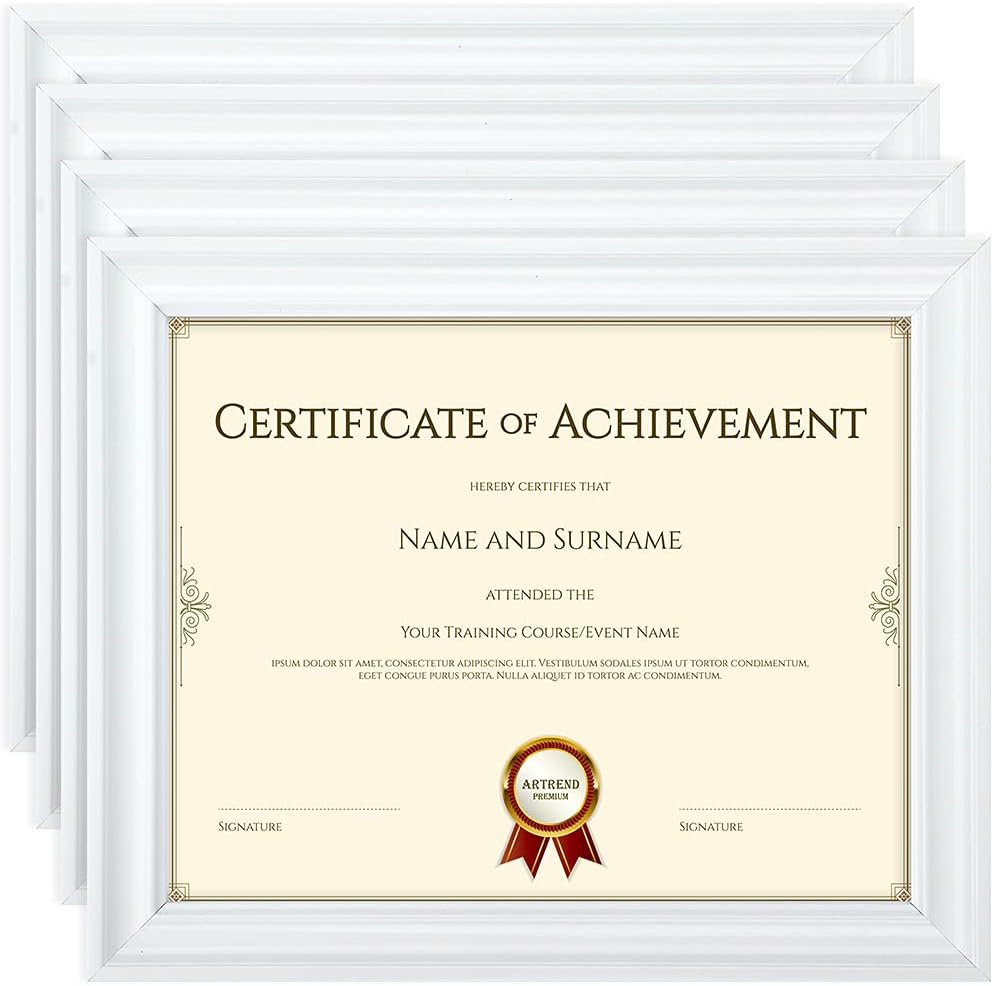 Memory Island 8.5x11 Document Frames,Real Glass Fronts 4 Pack Certificate Frames for Wall Or Tabletop Display,Diploma Frames for Degree Award,White