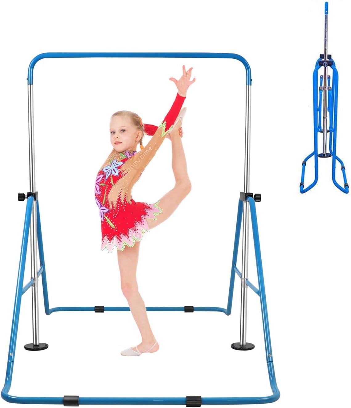 Folding Kids Gymnastics Training Bars Horizontal Bar Expandable Kip Pink/Blue 