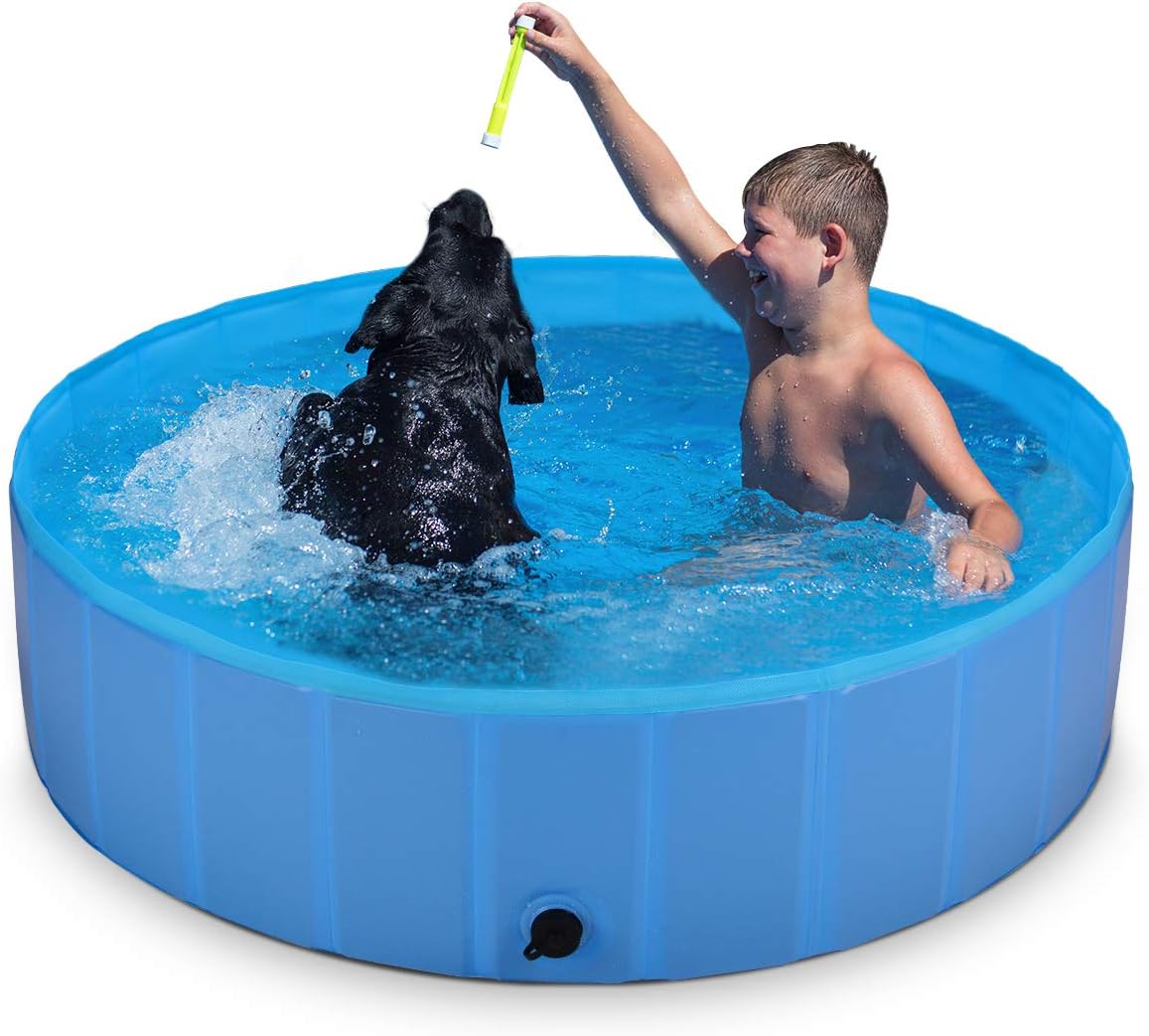Folding Pool for Dogs,48inch Foldable Pet Kids Swimming Pool,Portable Collapsible Kiddie Bath Pool for Outdoor Backyard PVC Bathing Shower Tub Bathtub for Large Medium Small Dogs and Cats L-48