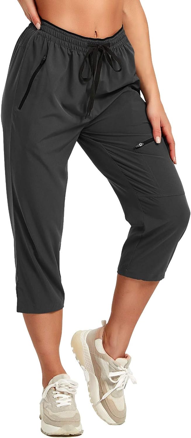 BALEAF Women Lightweight Capri Jogger Hiking Shorts Running Capri Pants Woven Quick Dry Pockets