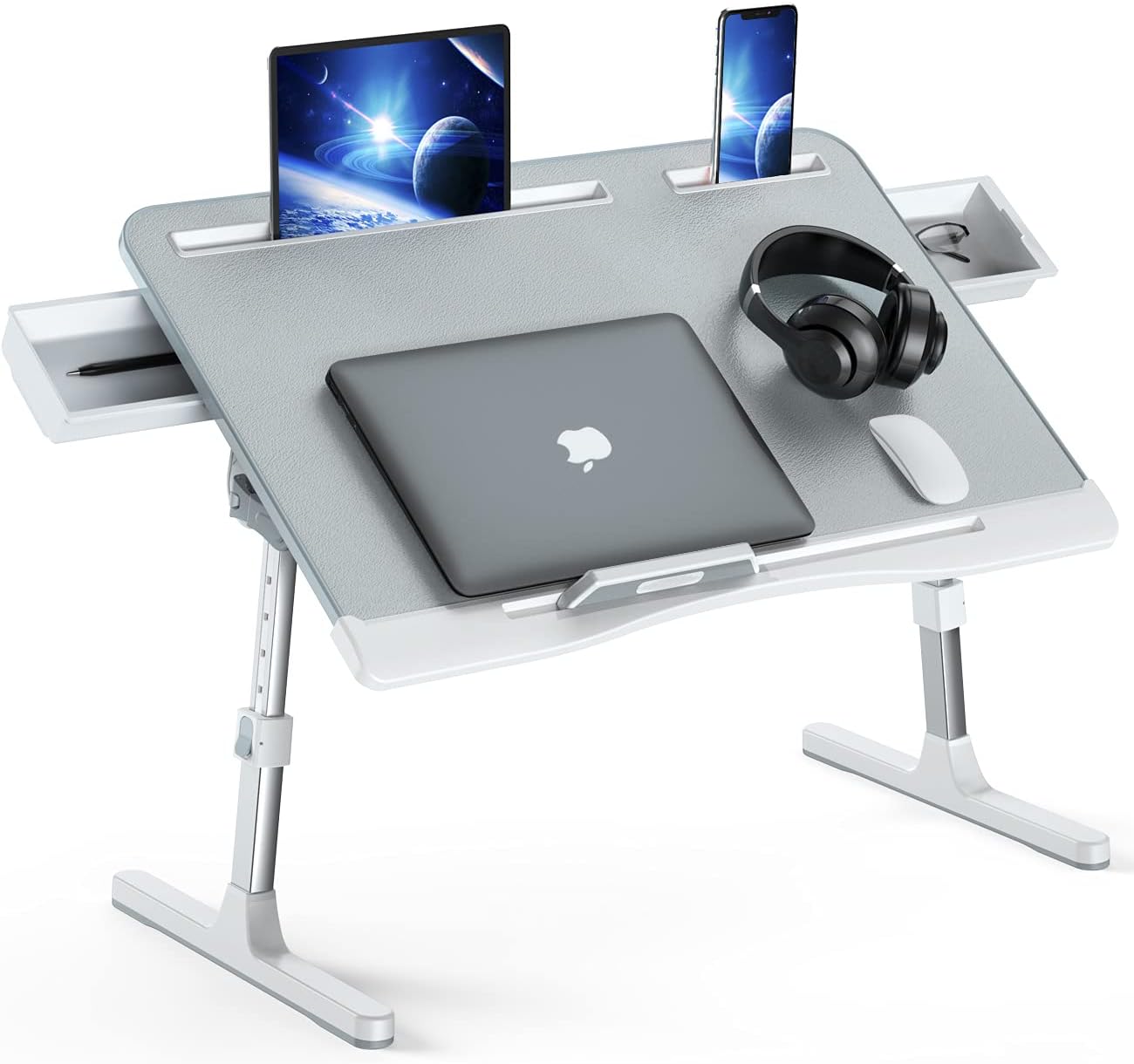 Foldable Bed Desk for Laptop Writing in Sofa Couch Aluminum Alloy Lifting Lap Desks Eating Laptops Stand Lap Table Adjustable Computer Tray Laptop Desk for Bed