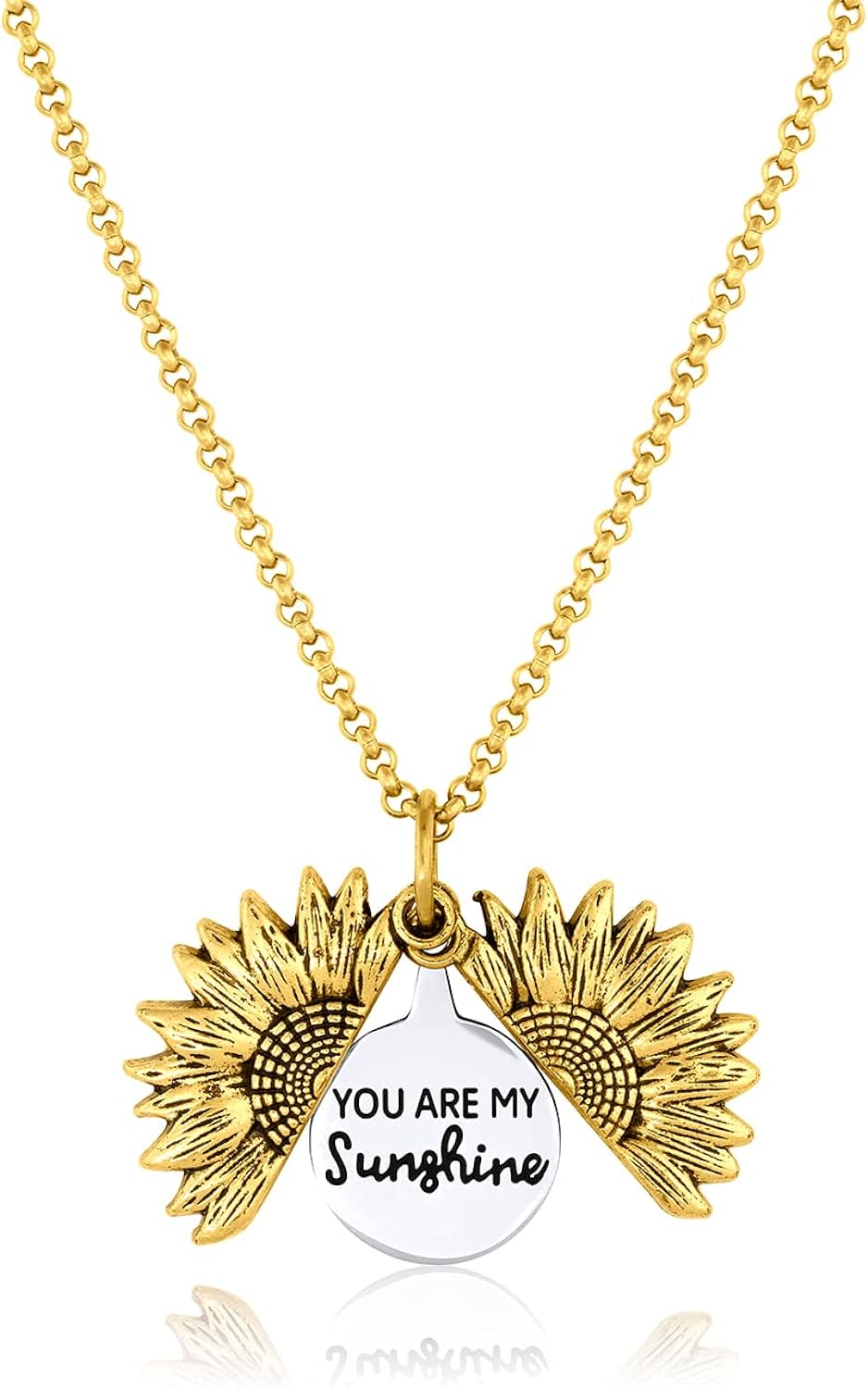 Women Personalized Gold Necklace You Are My Sunshine Open Locket Sunflower Gift