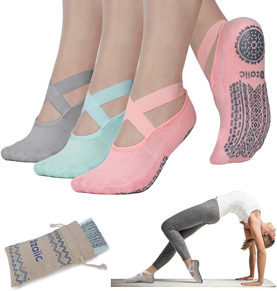 Women Non-Slip Grip Pilates Barre Yoga Socks Ballet Dance Fitness Sport Exercise 