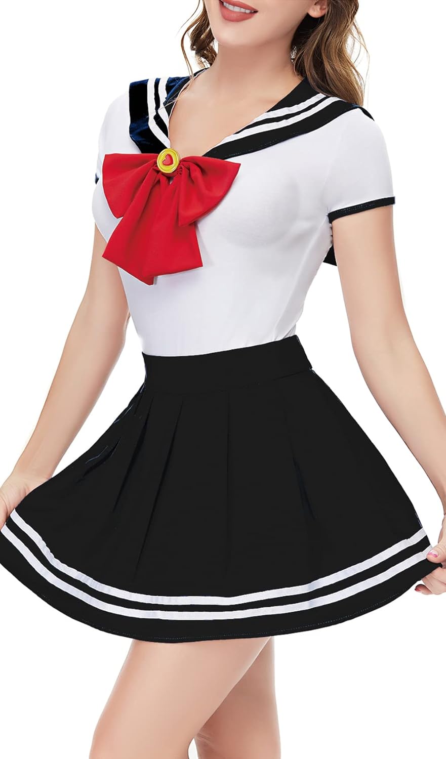 US Women Schoolgirl Unitard Romper Mini Skirt Cosplay Halloween Fancy Costumes 