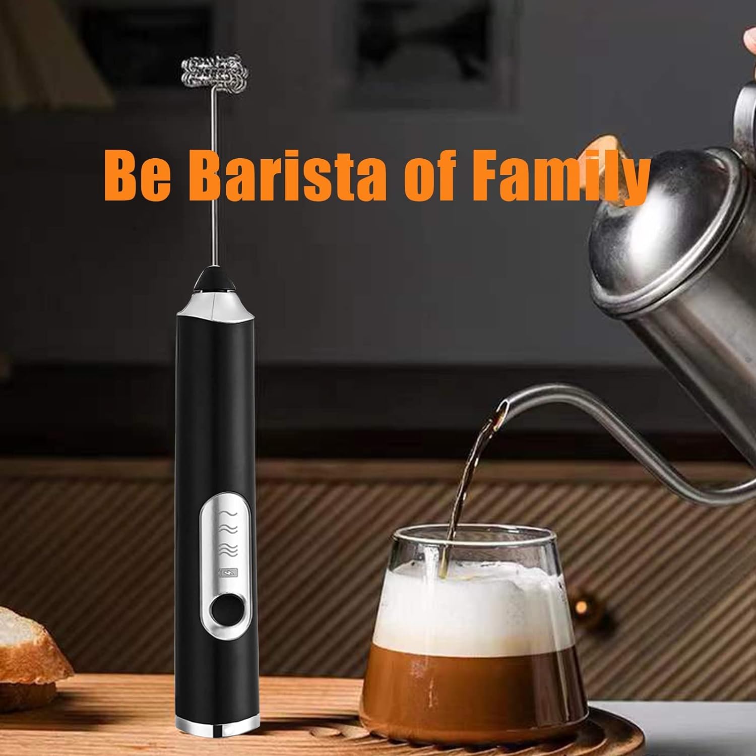 Black USB Rechargeable Automatic Milk Foam Maker Handheld Coffee and Cappuccino Mixer Milk Frother Egg Milkshake Whisk GRICAFE Milk Frother