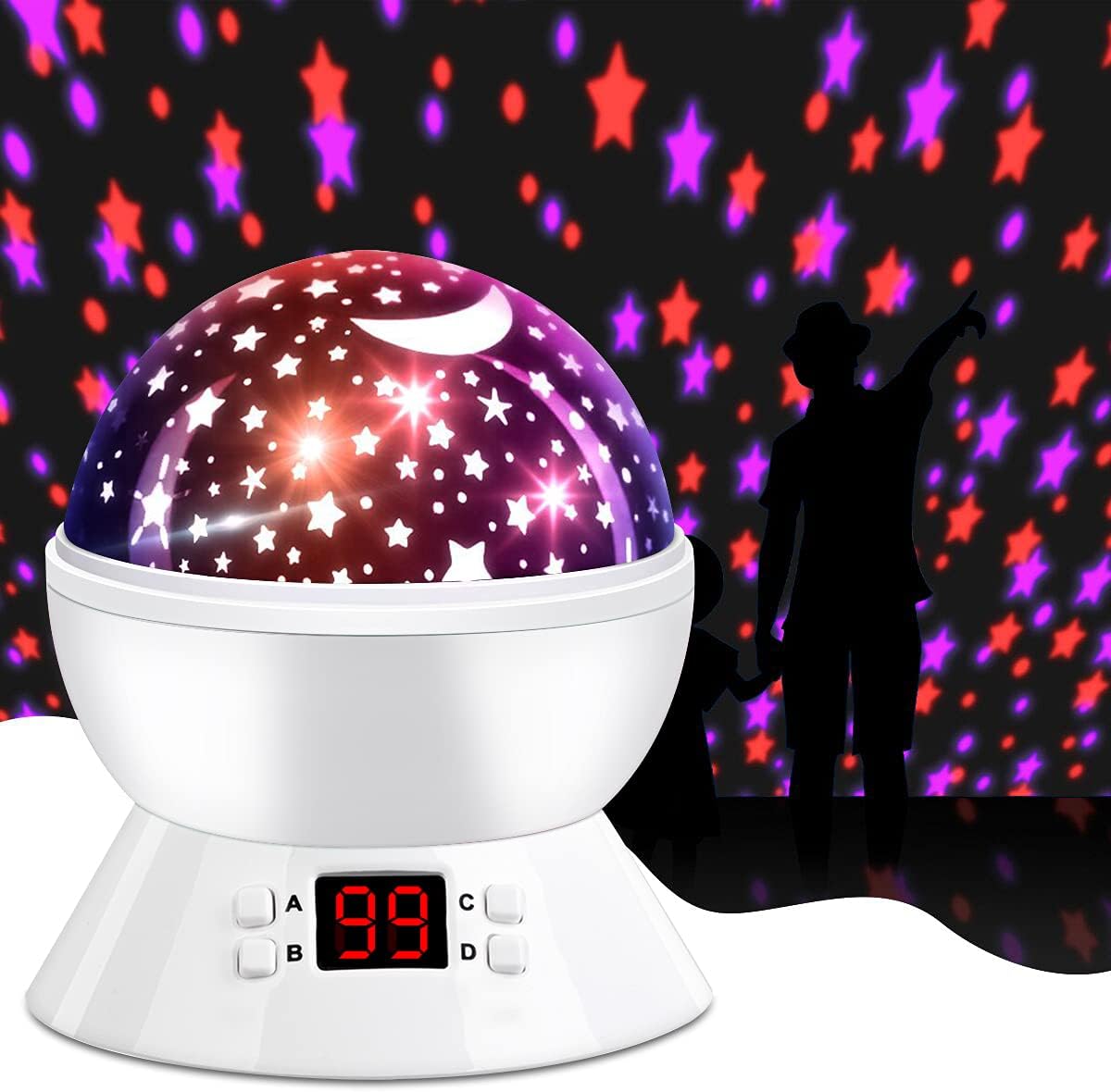 Night Light Projector Timing Control 2 use 360° Rotatable Luminous Starry Sky and 8 Light Projector Black Birthday Decoration Star Projector Night Light Suitable for Children's Room Party