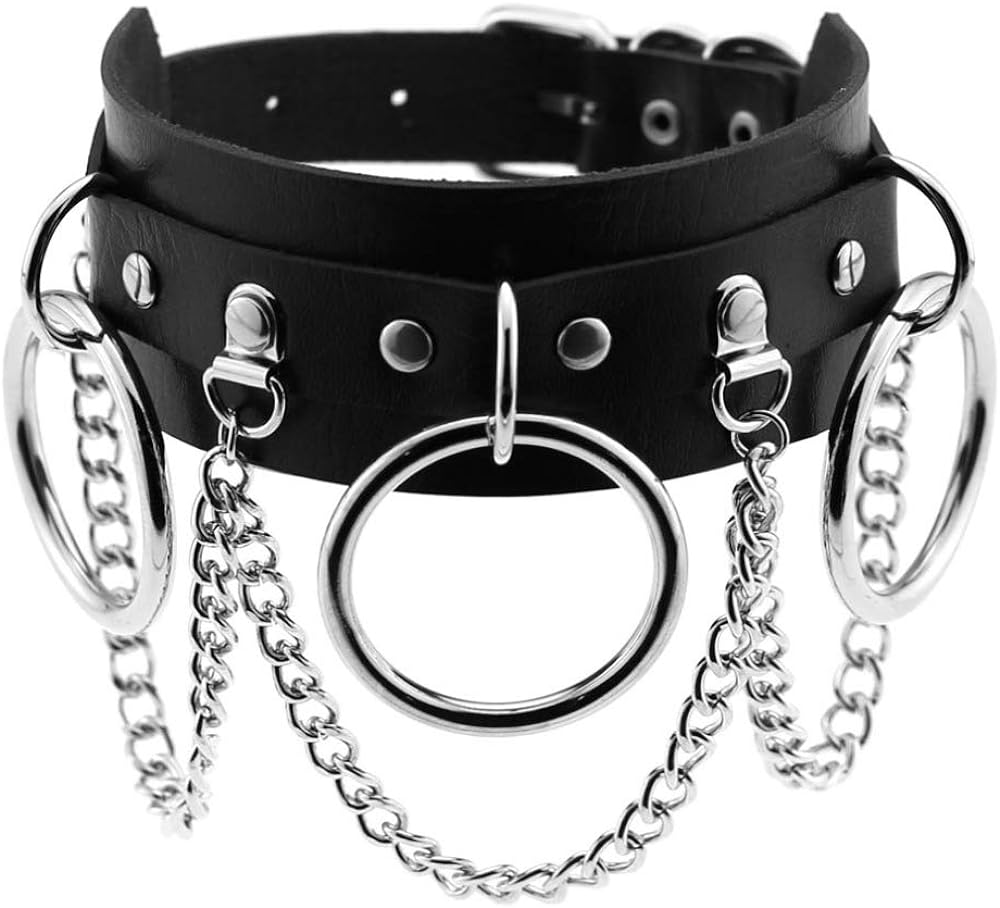 Women Punk Gothic 4 Wide PU Leather Metal O Ring Collar Choker Necklace Cool 