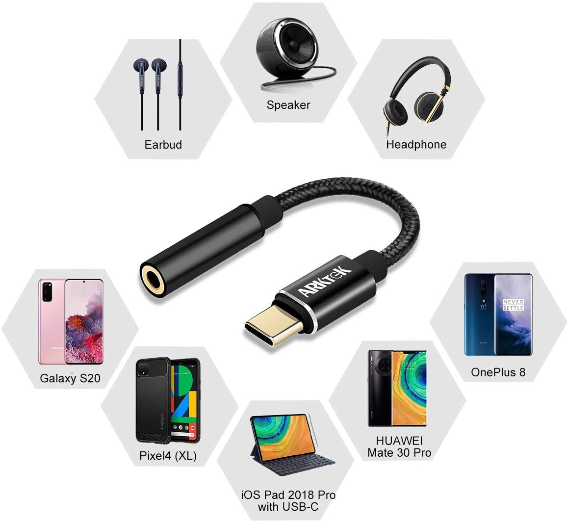 USB C to 3.5MM Audio Adapter USB Type C to AUX Headphone Jack Hi-Res DAC Cable Adapter for Pixel 4 Galaxy S20 OnePlus 7T and More 