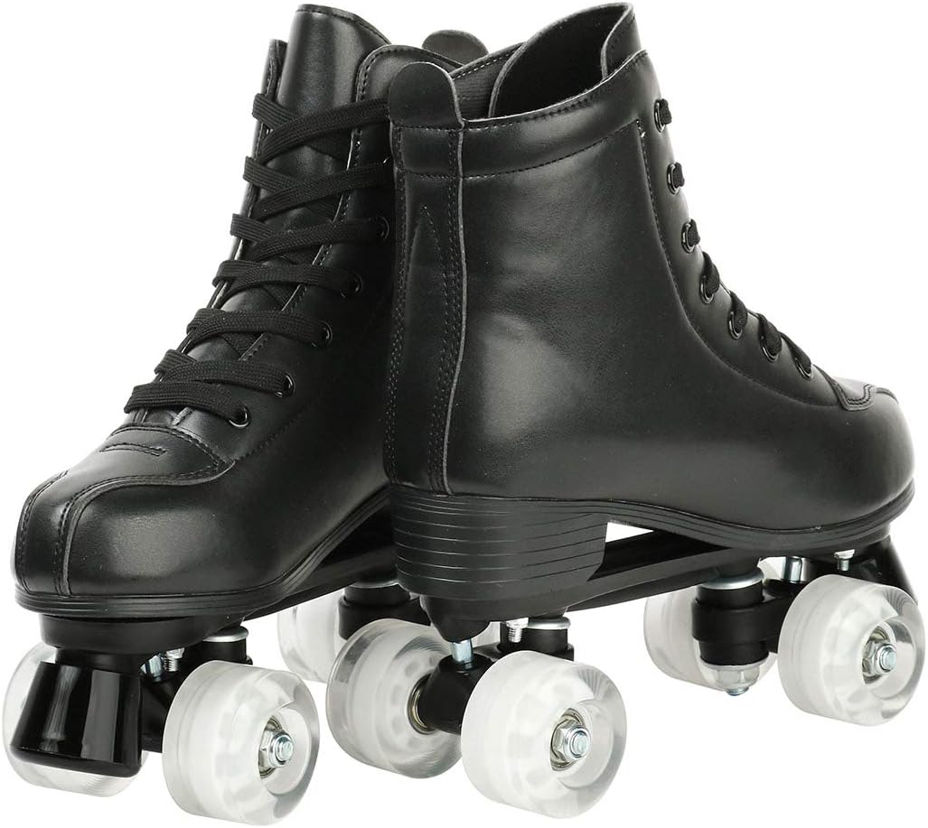 Gets Womens Roller Skates Artificial Leather Adjustable Double Row 4 Wheels Roller Skates Shiny Skates Perfect Indoor Outdoor Adult Roller Skates with Bag