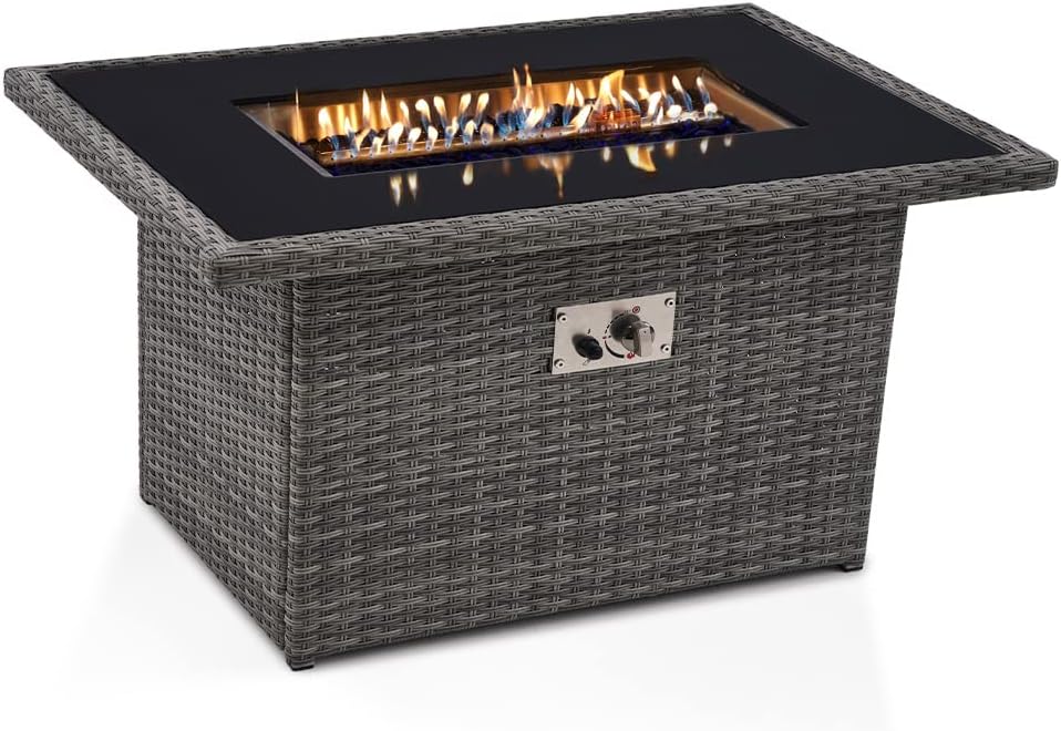 Pe Rattan Outdoor Gas Fire Table, Blue Flame In Gas Fire Pit