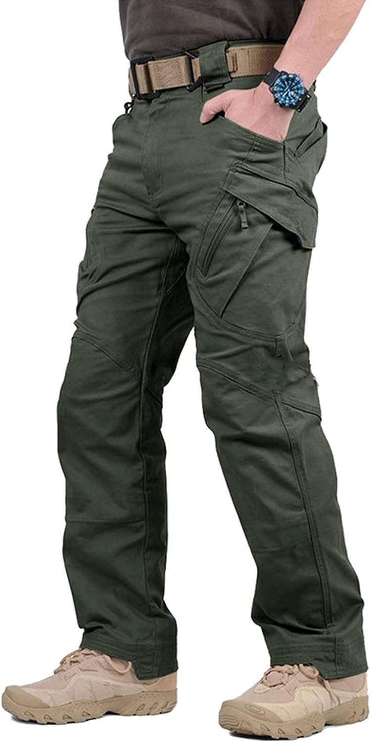 Raroauf Mens Cotton Loose Fit Casual Work Pants Tactical Cargo Pants with 6 Pockets