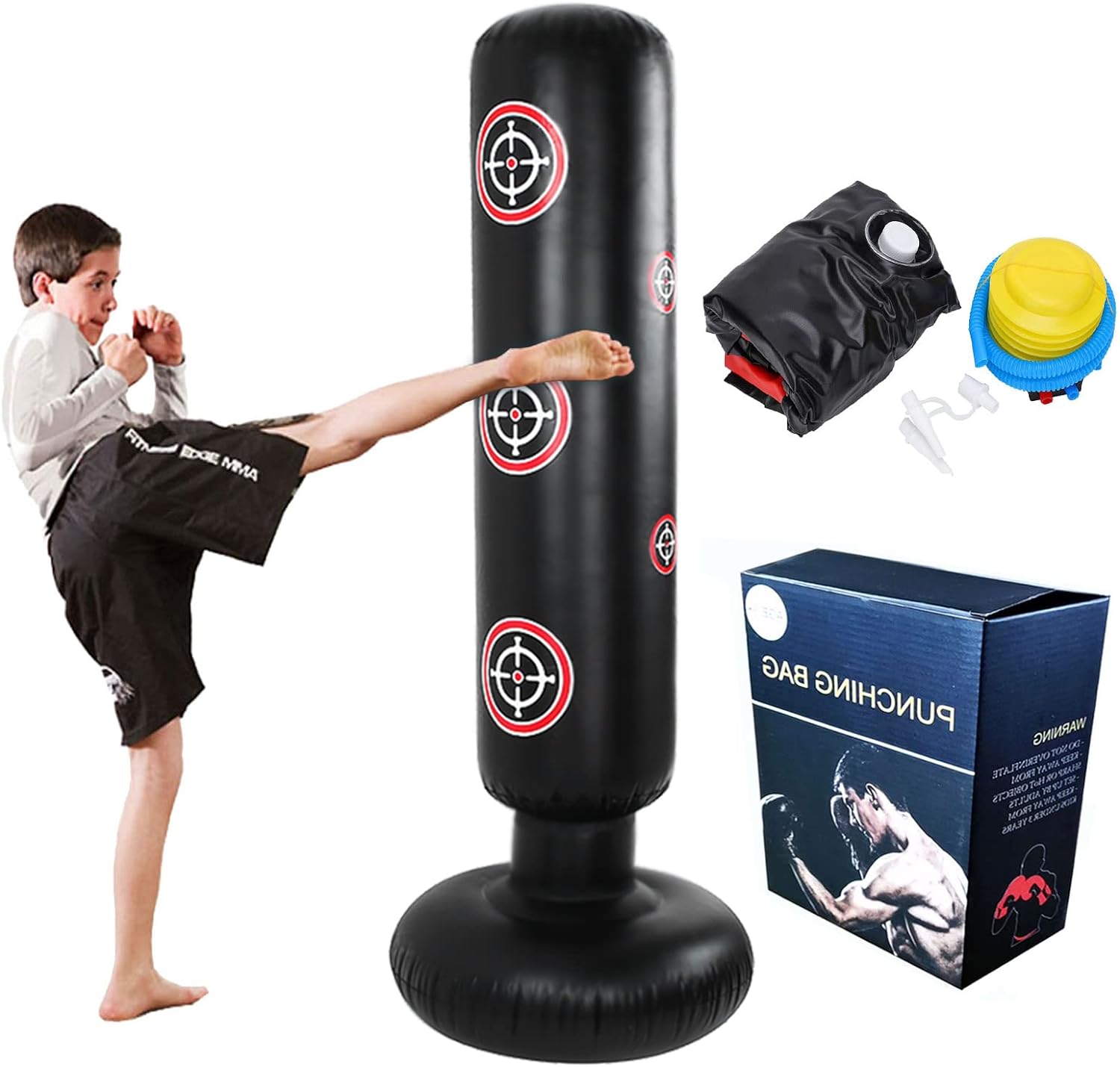 Free Standing Inflatable Boxing Punch Bag 160cm Kick MMA Training Kids Adults UK 