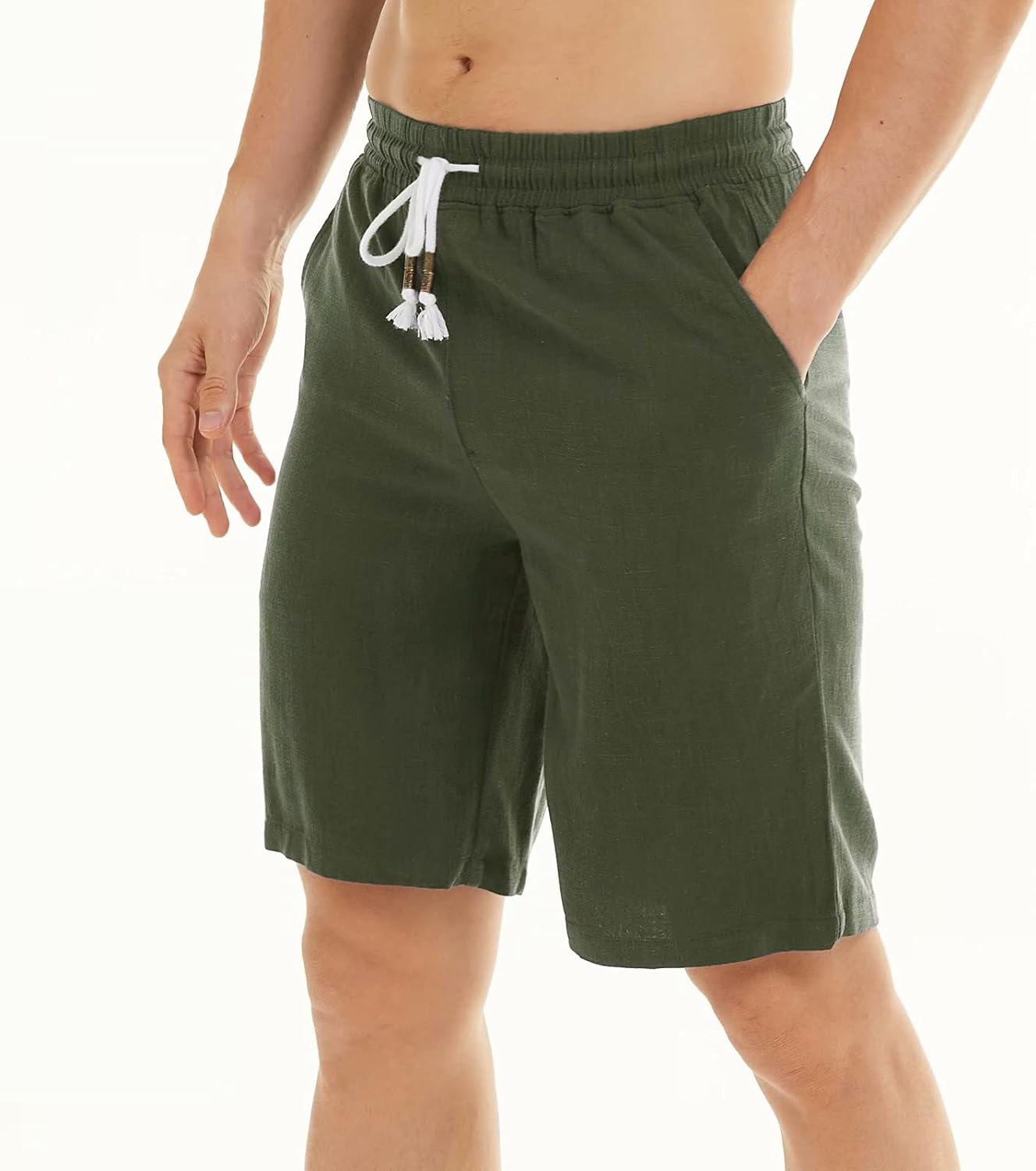 X-Future Mens Casual Elastic Waist Summer Cotton Lightweight Beach Shorts 