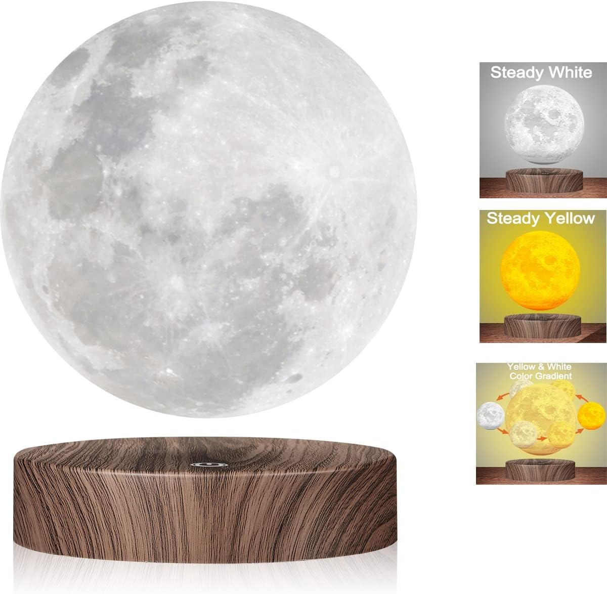 Levitating Moon Lamp,Floating and Spinning in Air Freely with Luxury Wooden Base 