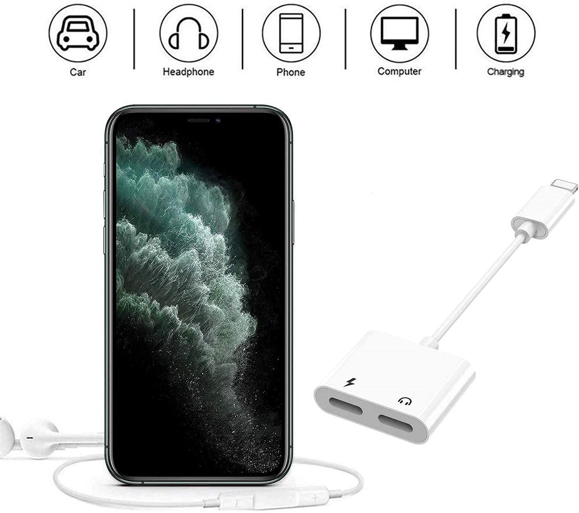 ZERKAR Headphone Jack Adapter for Phone 3.5mm AUX Earphone Splitter 3 in 1 Audio Call Charge Compatible for Xs/Xs Max/XR/X/8/7/6/Pad/Pod Black
