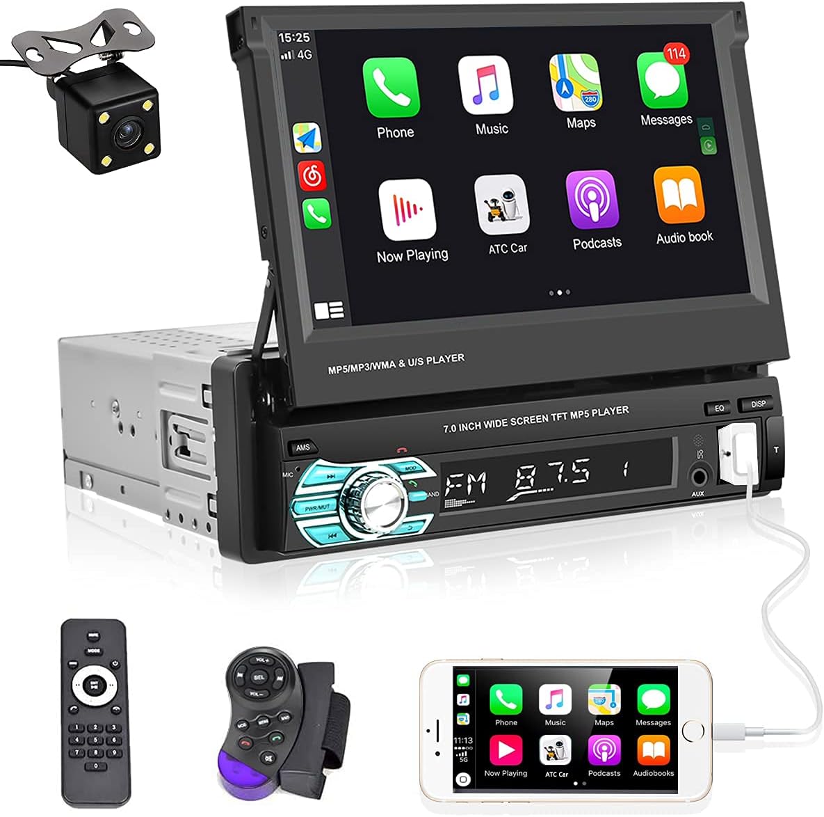 7 Inch Car Vehicle Stereo MP5 Player Bluetooth FM Radio Head Unit w/ Camera 
