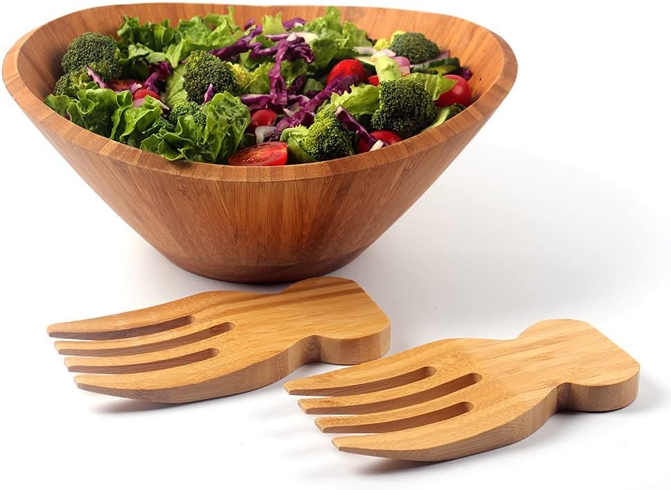 Wood Salad Bowl Serving Bowls With, Large Wooden Salad Bowl Set