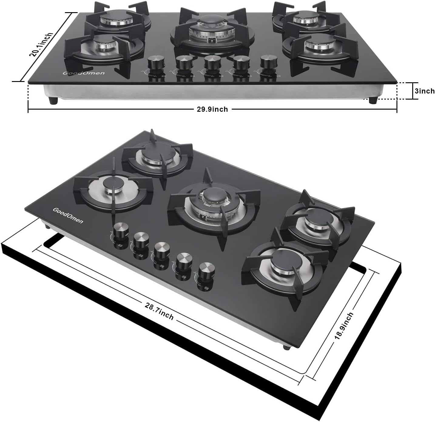 30 Gas-on-glass Cooktop with 5 Burners