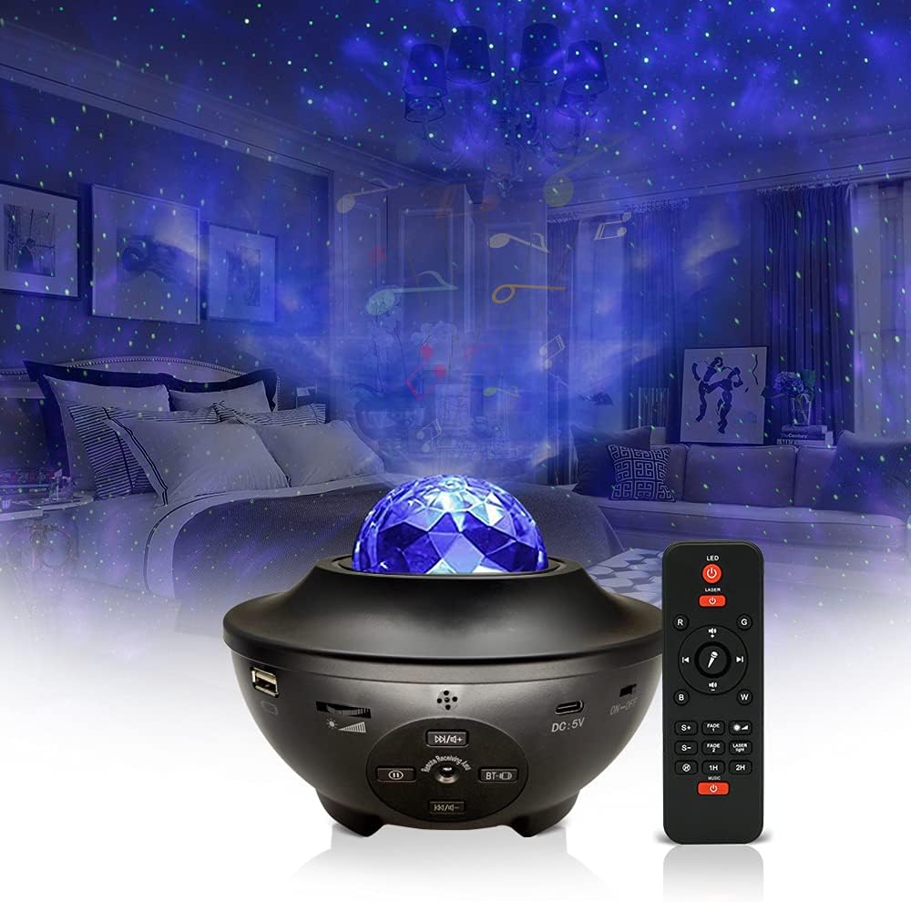 Ocean Wave LED Night Light Projector Lamp with Buletooth Music Speaker Bedroom 