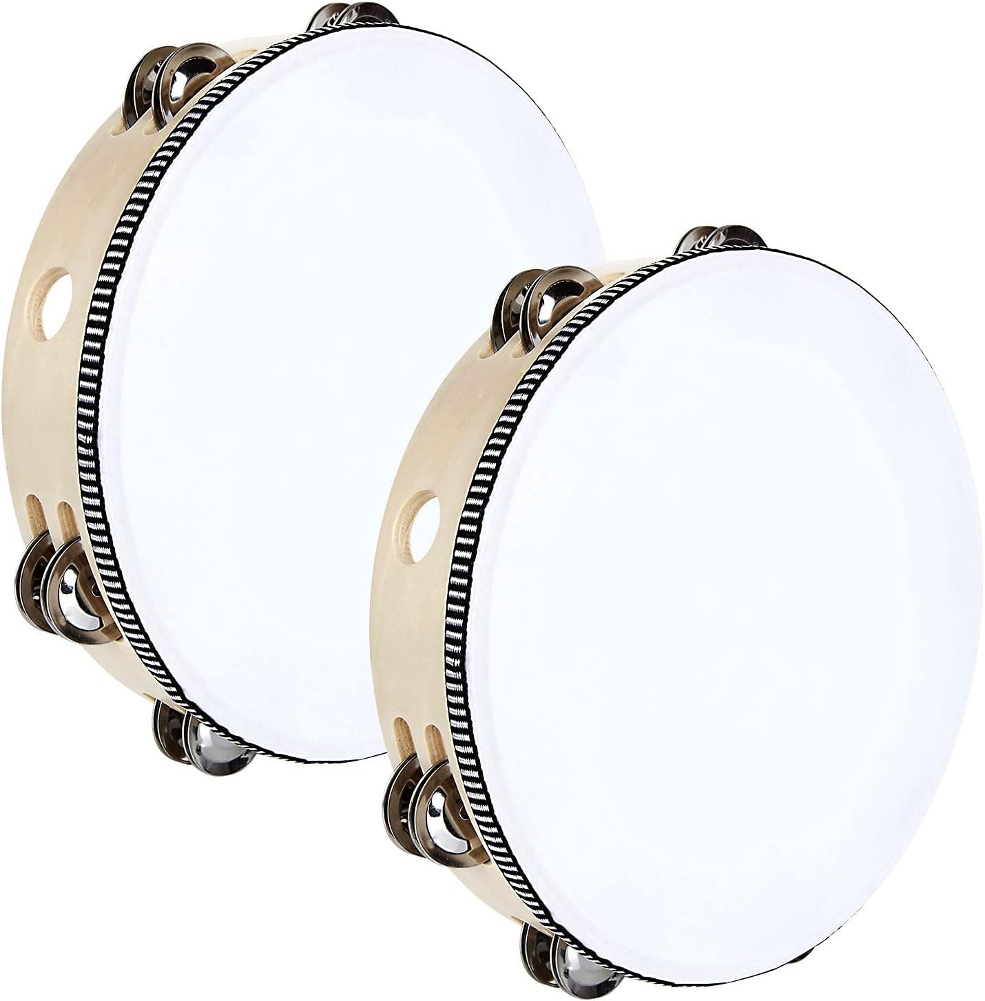 Tambourine 10 inch for Adults Handheld Tambourine Drum with Metal Jingles for Church