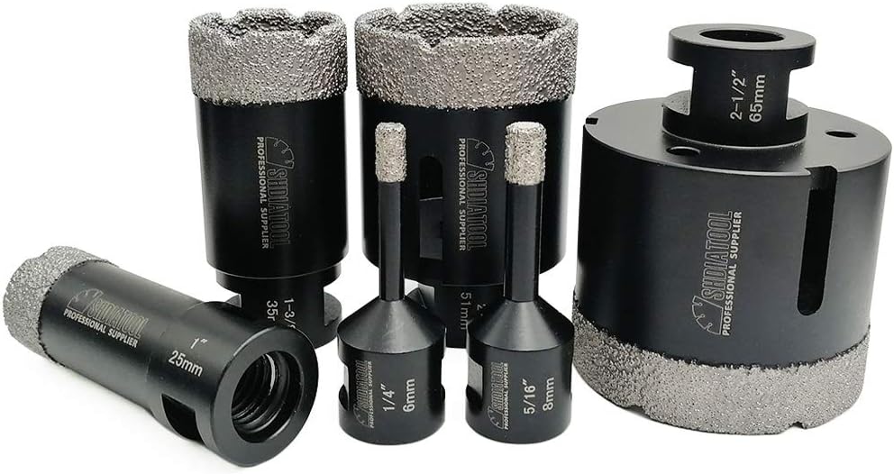 6mm 8mm 10mm 25mm 35mm 51mm 6pcs/set Vacuum brazed diamond Dry drilling bits for porcelain tile granite marble stone Masonry brick with 5/8-11 connection