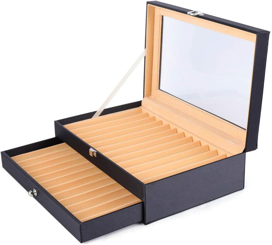 24 Fountain Pen PU Leather Case Display Box Storage Organizer Collector Orange 