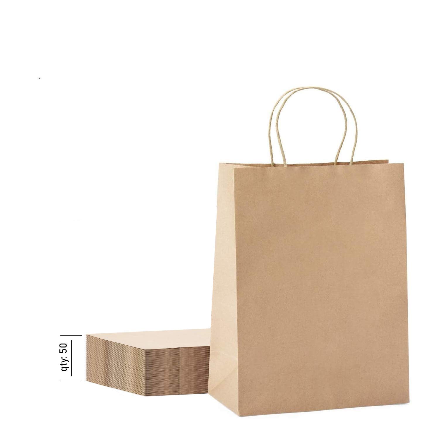 50 10x5x13 Kraft Brown Paper Handle Shopping Gift Merchandise Carry Retail Bags 