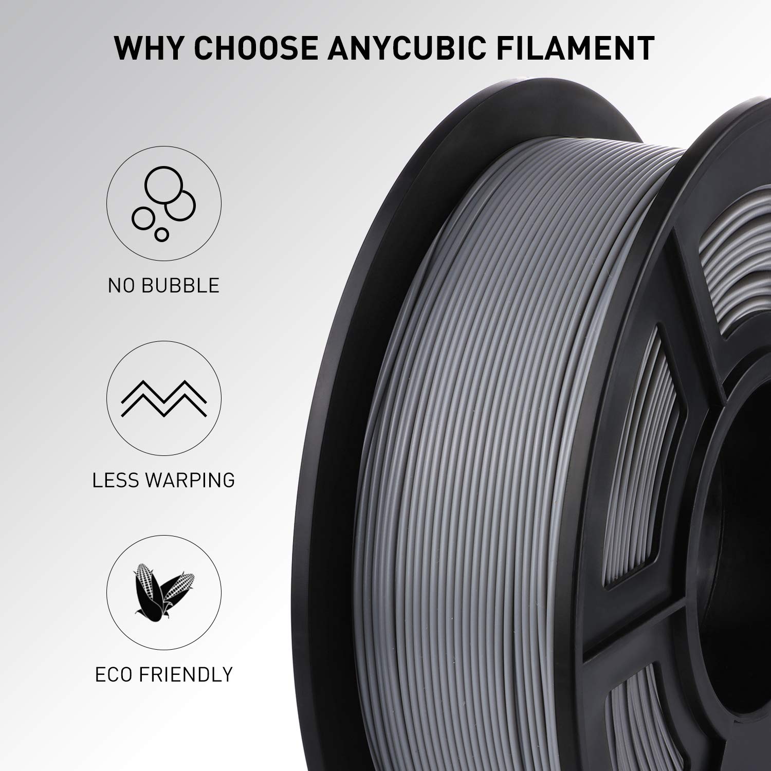 ANYCUBIC 3D Printer Filament,1.75mm Dimensional Accuracy Black / 0.02 mm PLA Filament for Most 3D Printers