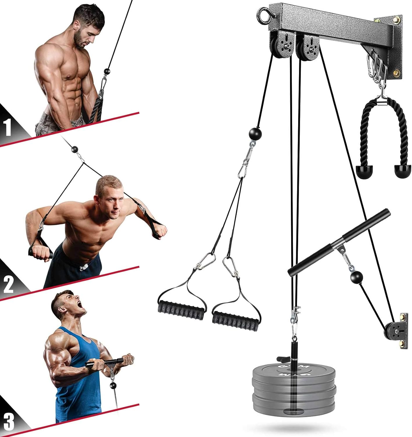 Fitness Pulley Cable Machine Attachment LAT System Kit Loading Pin Pulldown Rope 