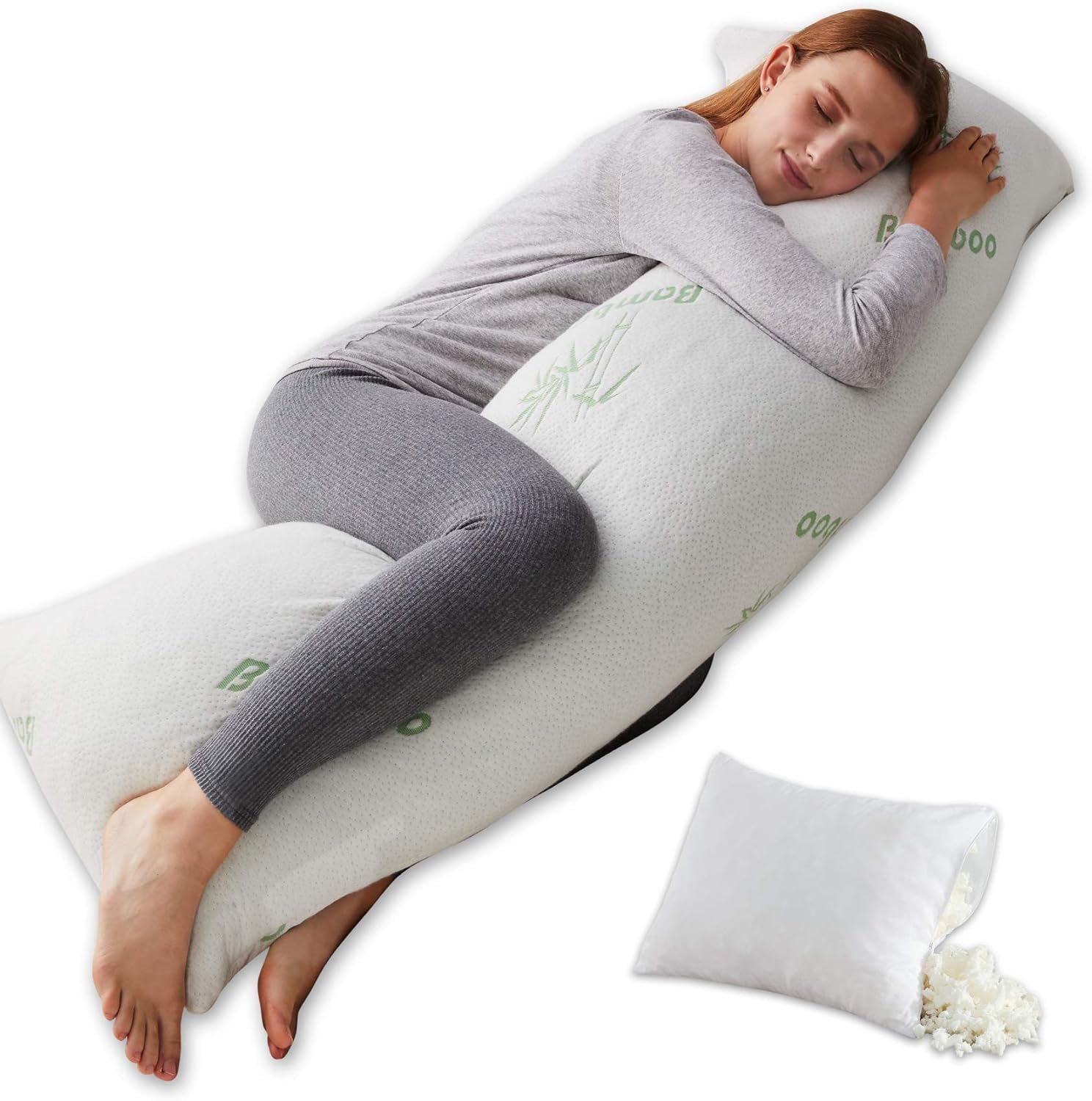 Details about   Full Body Bamboo Pillow Shredded Memory Foam With Removable Cover with Zipper 