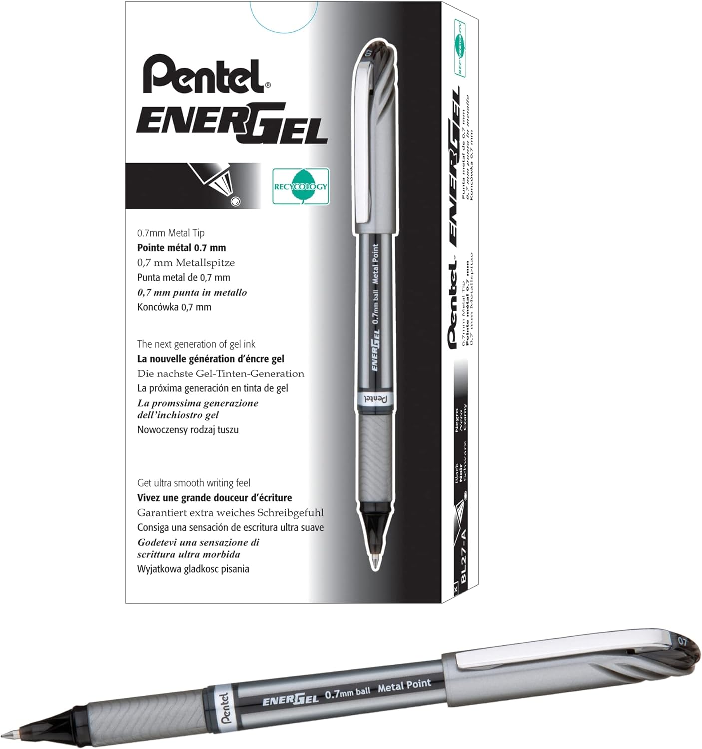 12 Colors Pentel BL77 Energel 0.7mm Fine Metal Tip Rollerball Gel Pen