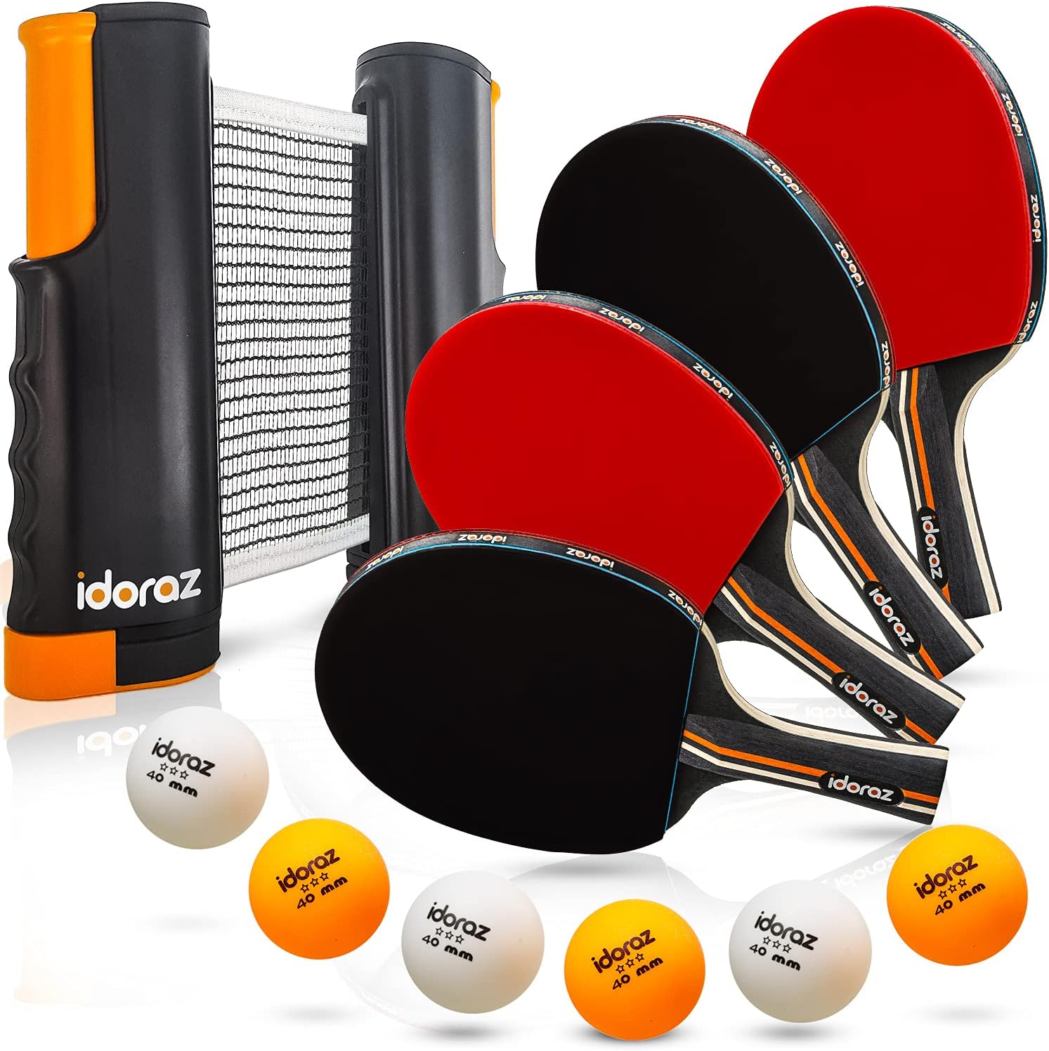 Ping Pong Paddle Set with Retractable Net Portable Ping-Pong Game with 2 Premium Table Tennis Rackets and 4 Ping-Pong Balls 1 Retractable Table Tennis Net for Kids Adults