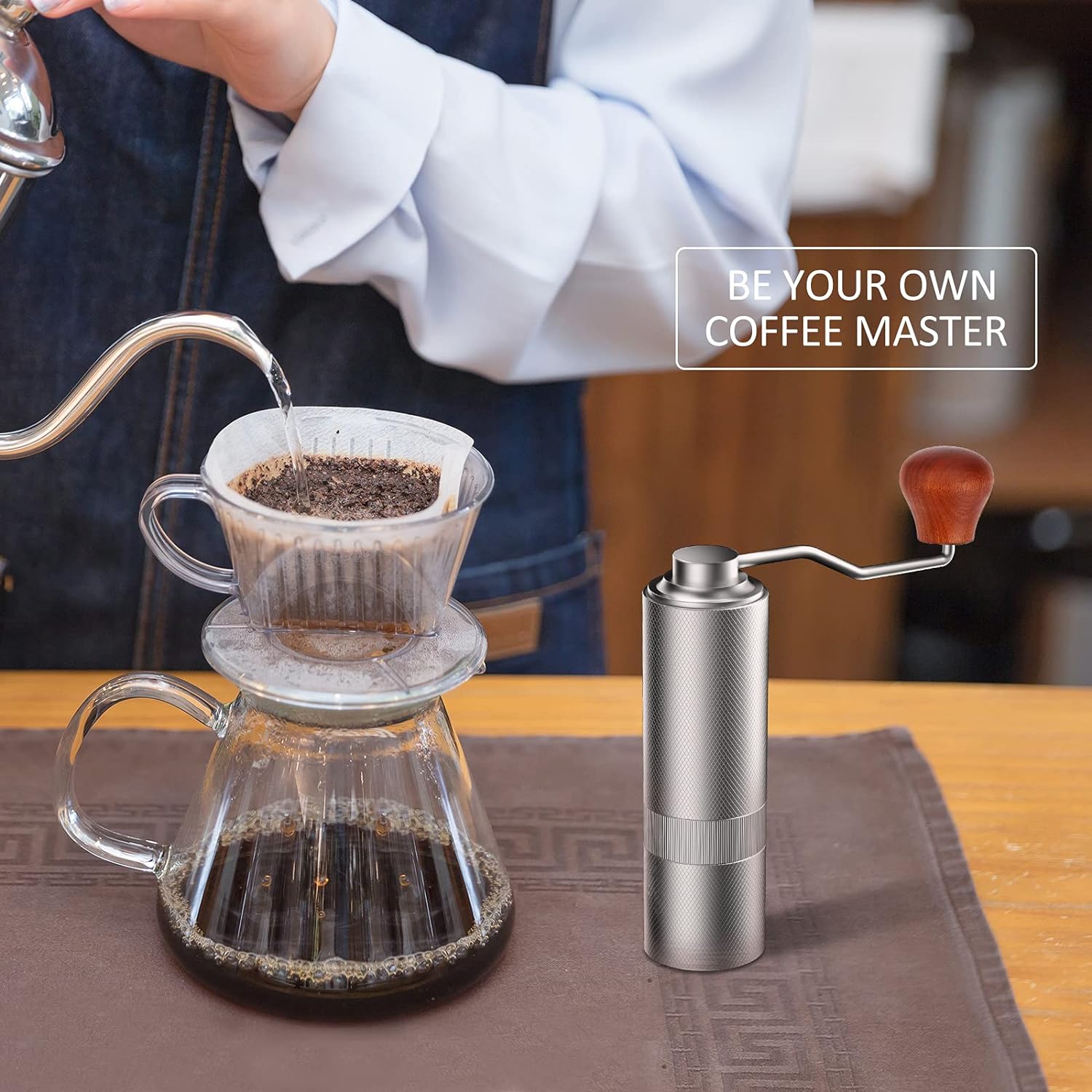 OMMO Manual Coffee Grinder Drip Coffee Burr Coffee Grinder with Adjustable Grind Setting Capacity 25g French Press Conical Stainless Steel Burr Hand Coffee Bean Grinder for Espresso 