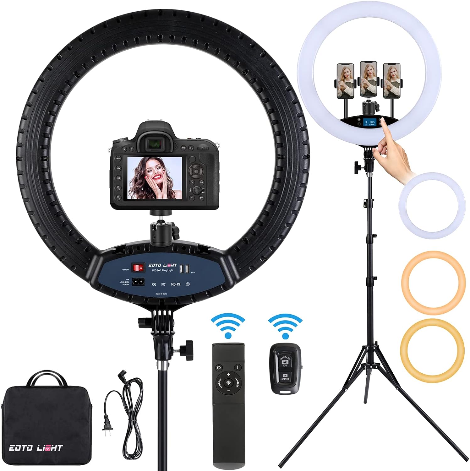 18" LED Ring Light Dimmable Lamp Kit Video Make-up Selfie Phone Camera 6000K UK 