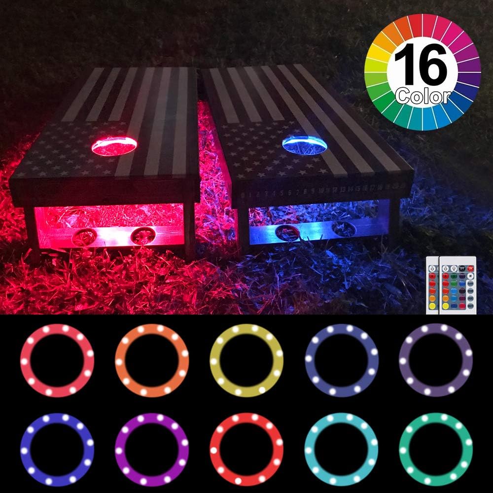 16 Color Change Corn Cornhole Lights for Hole and Board Set with Remote Control 