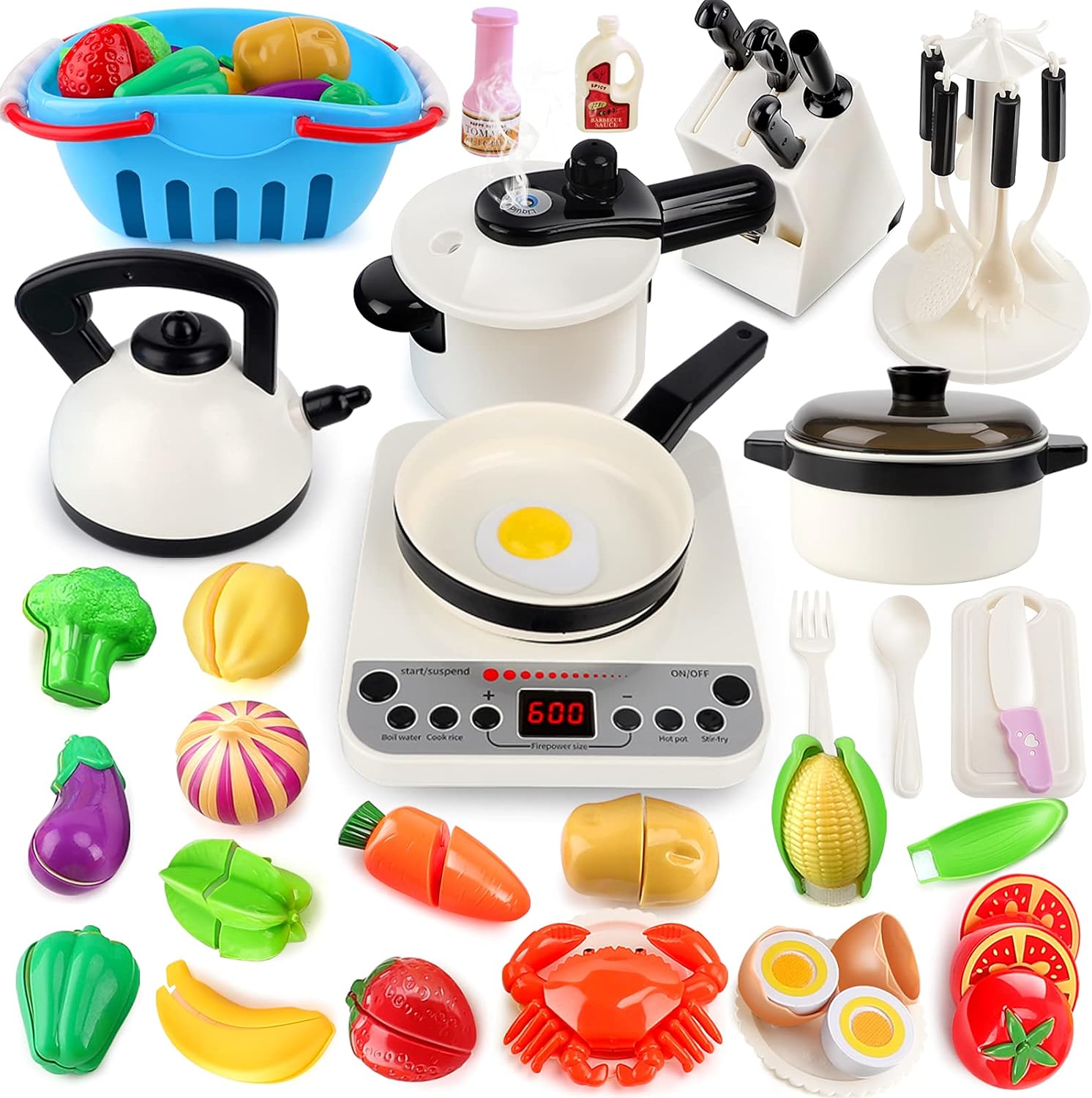 Aomola Kitchen Toys,Kids Kitchen PlaySet with Electronic Induction Cooktop,  Steam Pressure Pot,Cookware,Pretend Play Kitchen Accessories,Cut Play ...