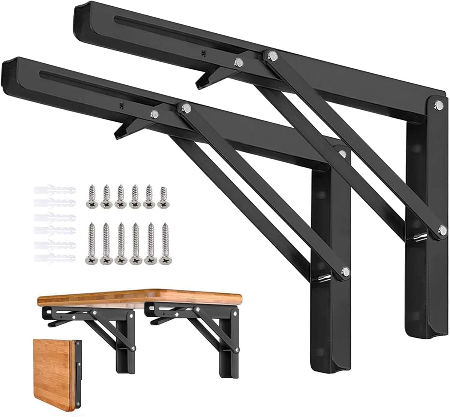 2X 12" Folding Table Bracket Wall Bench Shelf Support 200lb Black Paint Steel 