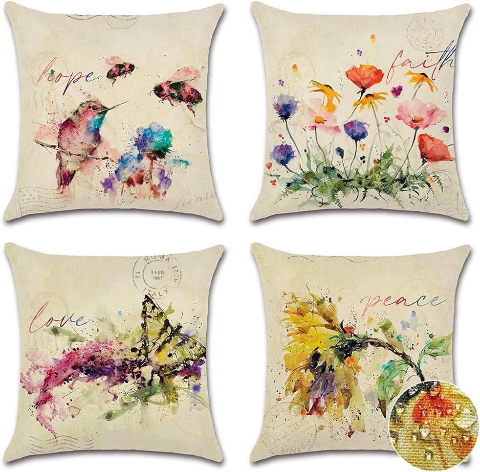 Colorful Butterfly OTOSTAR Pack of 2 Outdoor Waterproof Pillow Covers Decorative Throw Pillow Covers Square Cushion Case Garden Pillowcase 18x18 Inch Pillows Shell for Patio Furniture Couch Tent