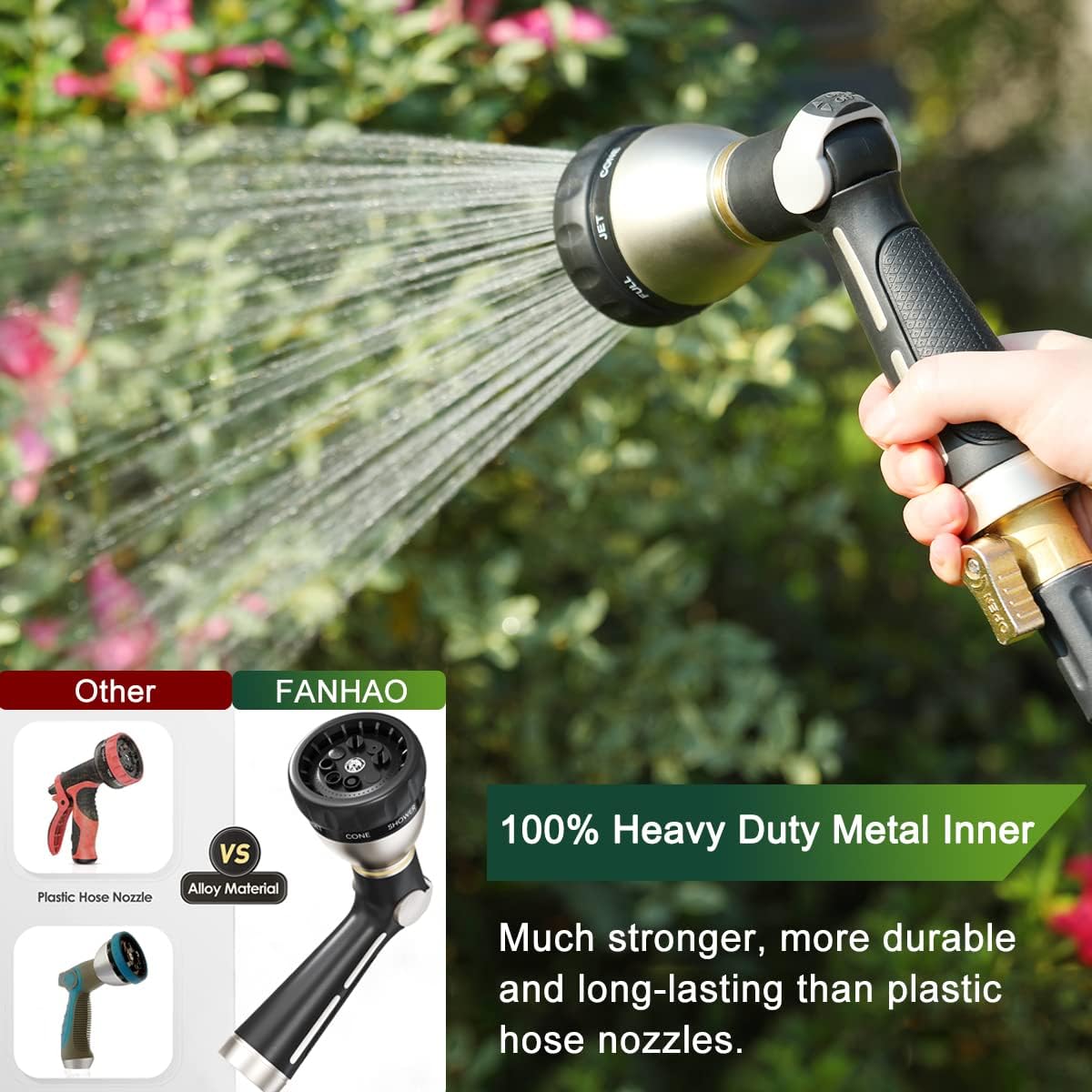 15 Inches Garden Hose Nozzle Sprayer with 8 Adjustable Spray Patterns and Thumb Control Shut Off Valve for Lawn and Garden Use FANHAO Watering Wand