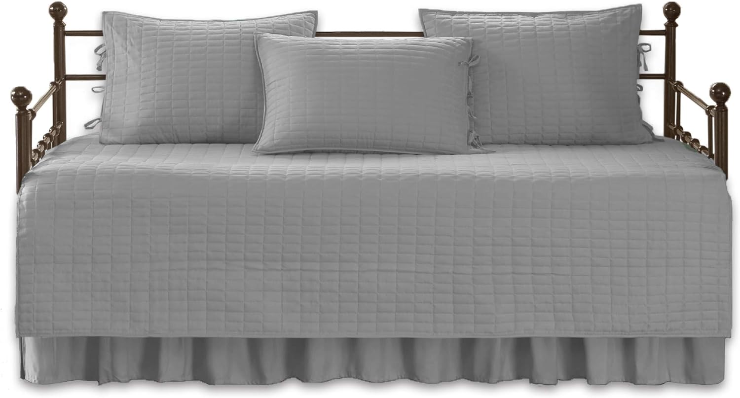 Comfort Spaces Kienna Soft Microfiber Solid Blush Stitched Pattern 5 Piece Quilt Daybed Bedding Sets 75X39 Inches White
